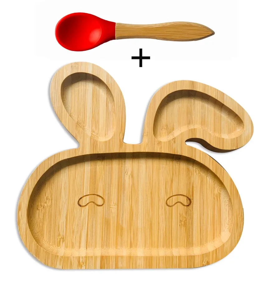 Red Plate and Spoon Бутылочка для кормления ребенка ложка и вилка набор, расположенных бамбуковая доска с Защита от проливов, оставайтесь на месте всасывания кольцо - Цвет: Red Plate and Spoon