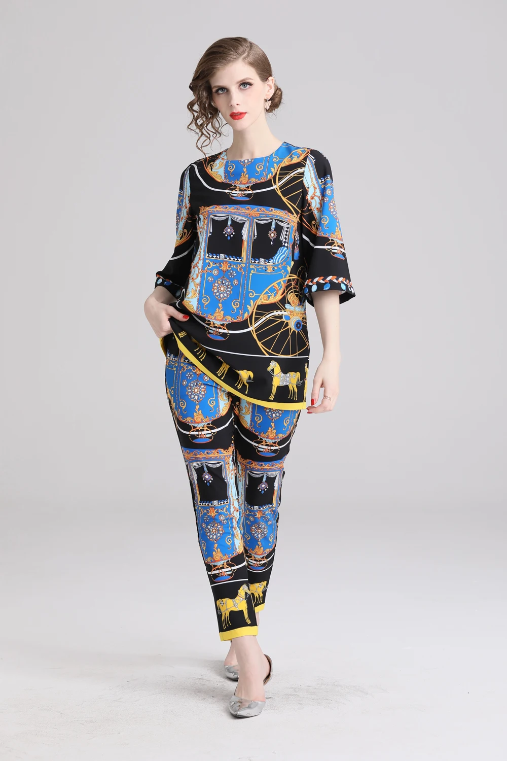 Женский комплект из 2 предметов подиумный Роскошный топ с короткими рукавами и