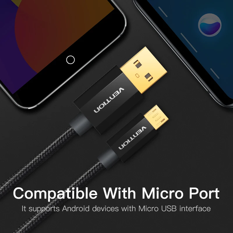 Vention Micro USB кабель 2A Быстрая зарядка для samsung Xiaomi USB кабель для передачи данных мобильный телефон зарядный кабель для Android huawei планшет