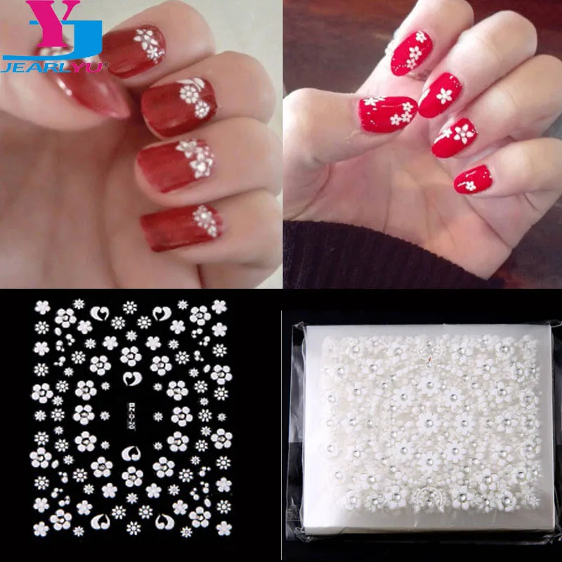 30pcs 3D White Flowe 30 шт./лот 3D наклейки для ногтей белый цветок художественное оформление ногтей романтические Adesivo De Unha полоски лака для ногтей Фольга DIY Инструменты для маникюра - Цвет: 30pcs 3D White Flowe