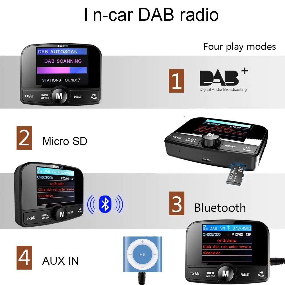 DAB беспроводной Bluetooth Fm Автомобильный передатчик и Dab автомобильный