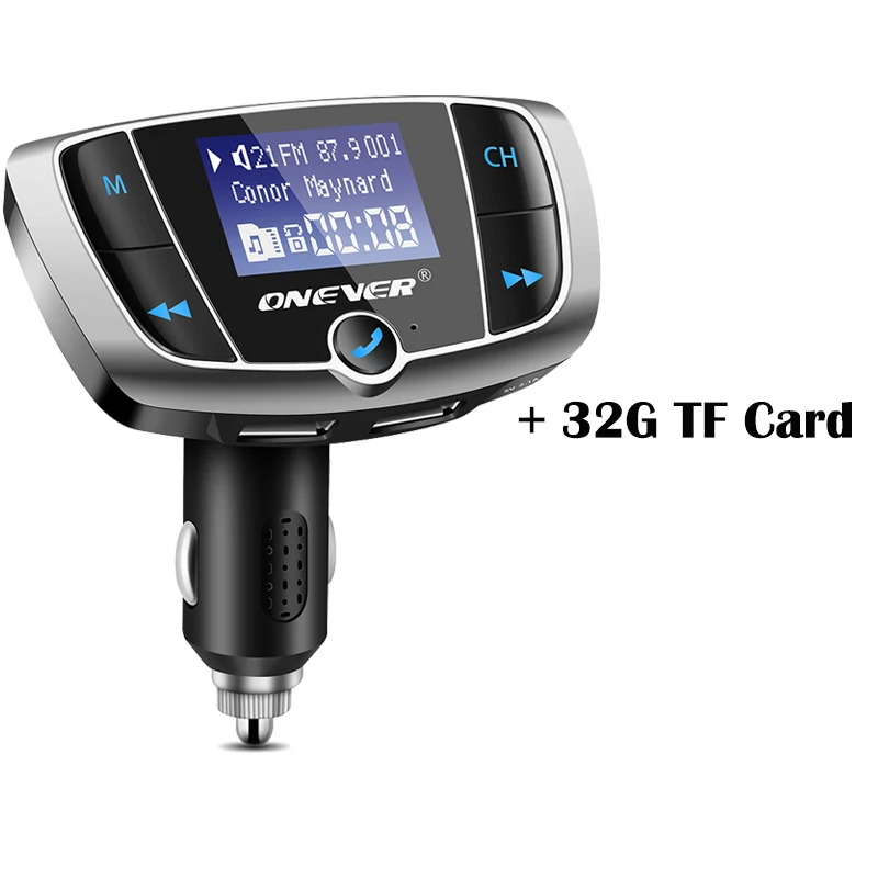 with 32G TF Card Onever Bluetooth fm-передатчик беспроводной радио адаптер fm-модулятор автомобильный комплект с 3.4A двойной USB Автомобильное зарядное устройство вольтметр DC 12-24 В - Название цвета: with 32G TF Card