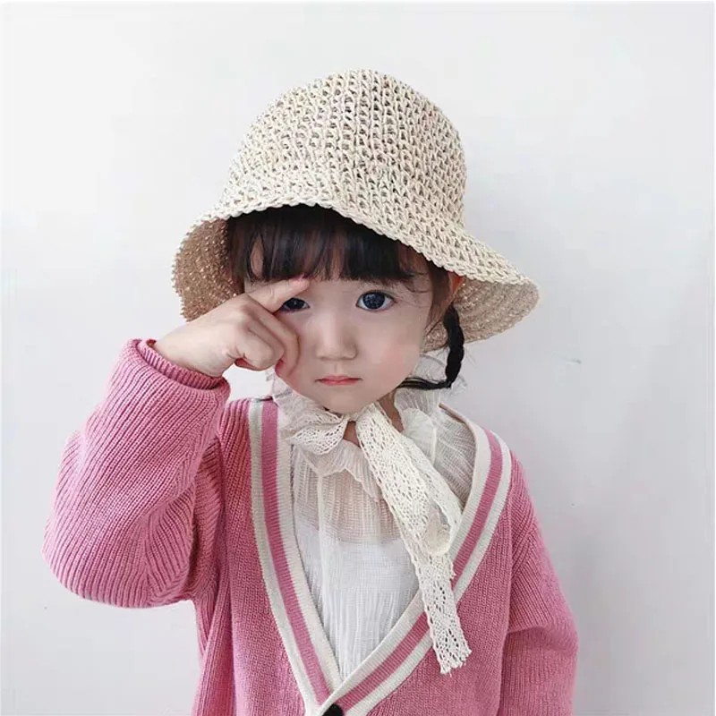 Длинные Кружевные соломенные шляпы для мальчиков и девочек летние