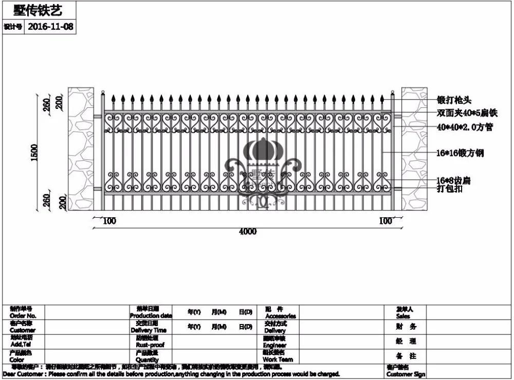 HENCH садовый забор 8'x5' черный простой стиль декоративный железный забор из кованого Hc-f19