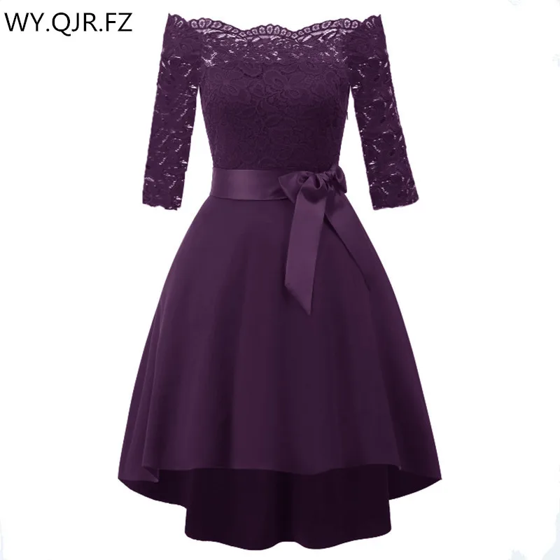 Кружевные короткие платья подружки невесты с бантом и вырезом лодочкой CD 1613 #