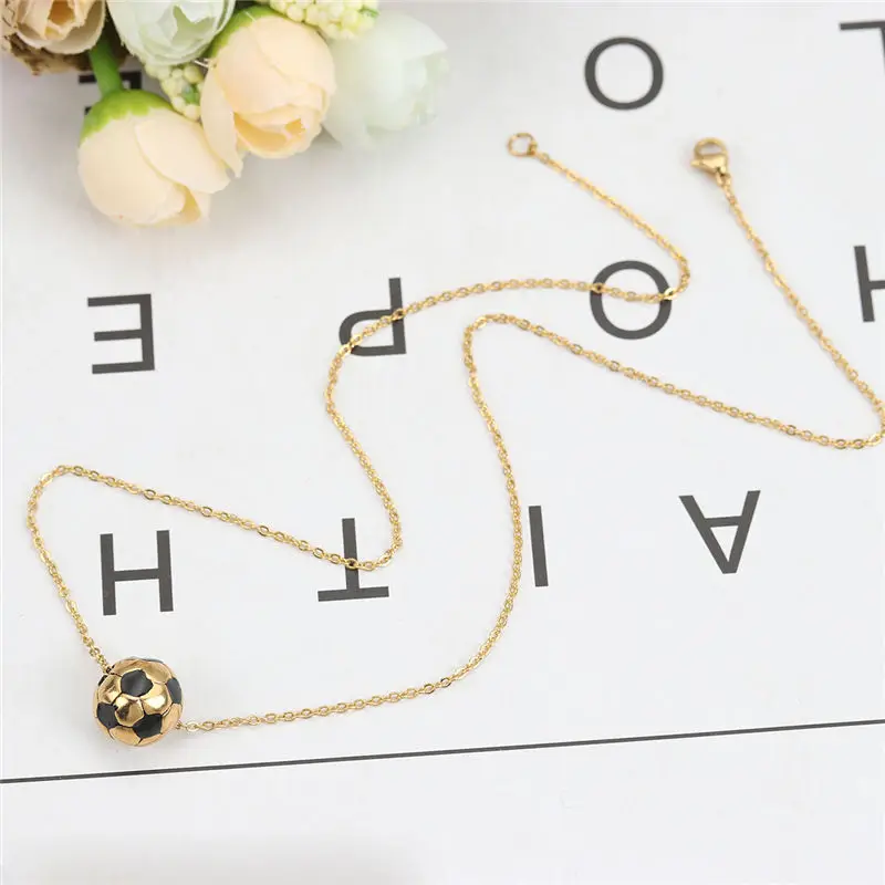 Fashion Stainless Steel Necklace Gold Football Black Enamel Trendy Women Men Friends NecklacesJewelry Gifts 45cm Long 1 Piece | Украшения и