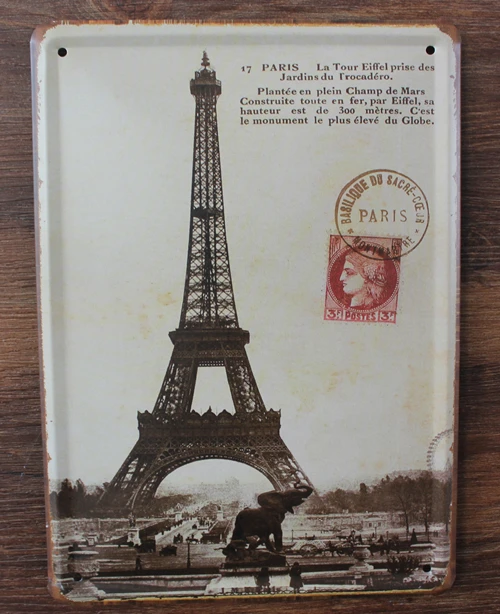 5pcs/lot Metal Sign shabby chic crafts Pairs Eiffel Tower Retro poster Vintage tin signs bar cafe Pub wall decor metal pa | Дом и сад