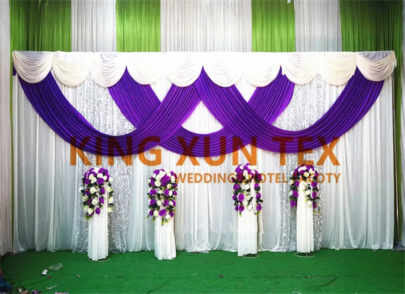 

6m Long 3m Height Ice Silk Wedding Backdrop Curtain Stage Background With Top Swag Valance