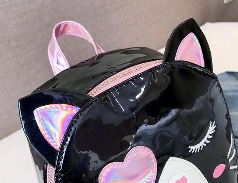 Yogodlns Милая кошка Mochila Mujer лазерный голографический рюкзак женский маленький мини рюкзак для девочек Школьный Рюкзак PU дорожные сумки