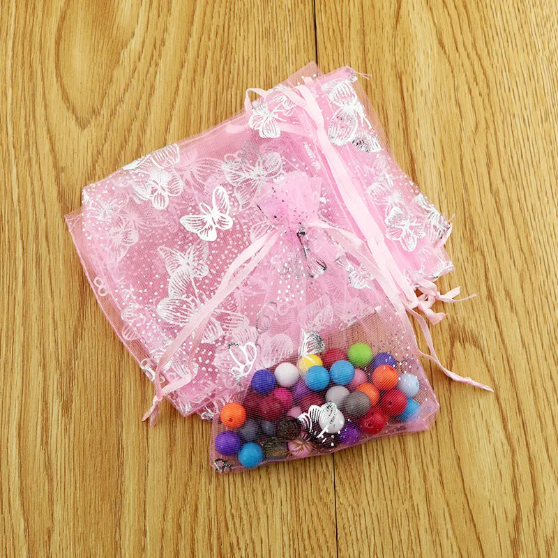 Wholesale 500pcs/lot Organza Print Sliver Butterfly Bag 17x23cm For Christmas Wedding Party Decoration Jewelry Storage Pouches