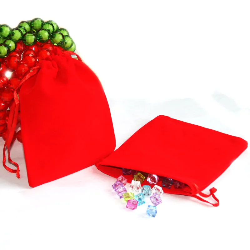 Бархатные мешочки на шнурке упаковка из красных/черных/синих бусин 5 шт./лот 10x12 см