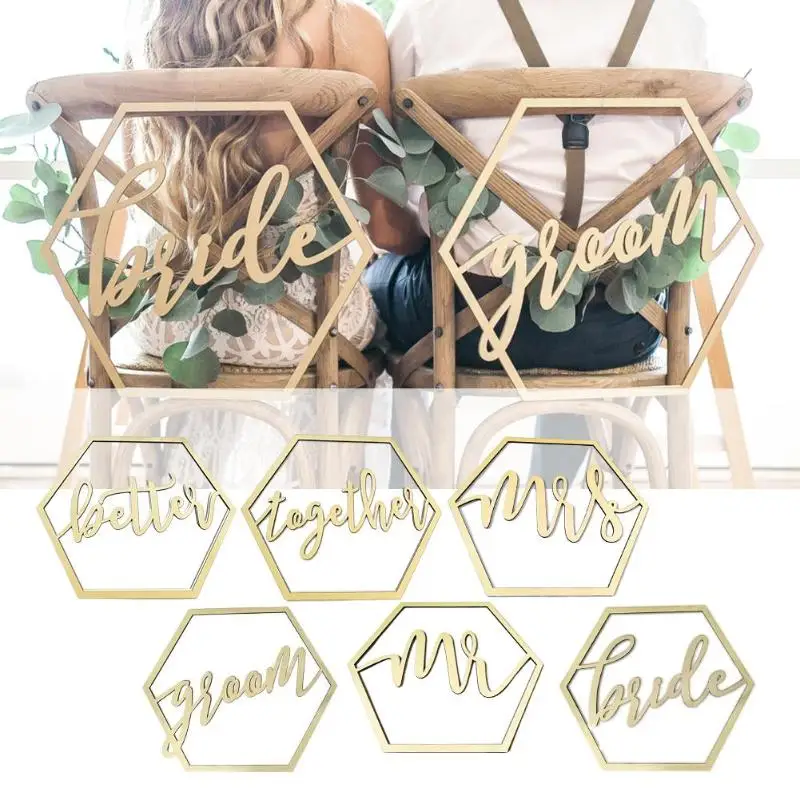 2pcs Wooden Ribbon Wedding Chair Signs DIY Wedding Engagement Party Decoration Bride&Groom/Mr&Mrs/Better&Together Wedding Decor