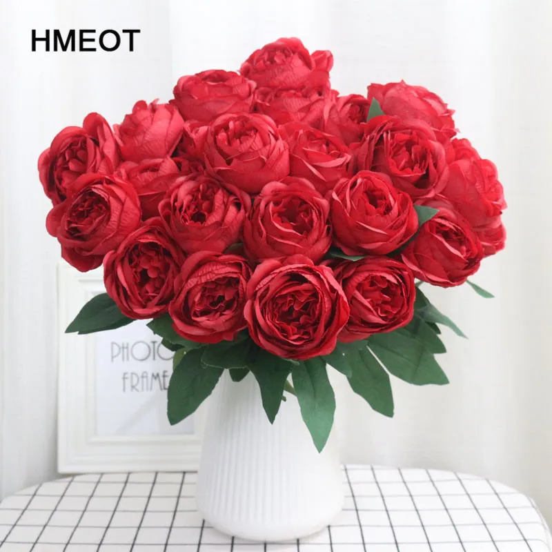HMEOT, 10 головок, европейский стиль, искусственные розы, шелковые декоративные вечерние цветы для дома, отеля, офиса, свадьбы, сада, 1 шт