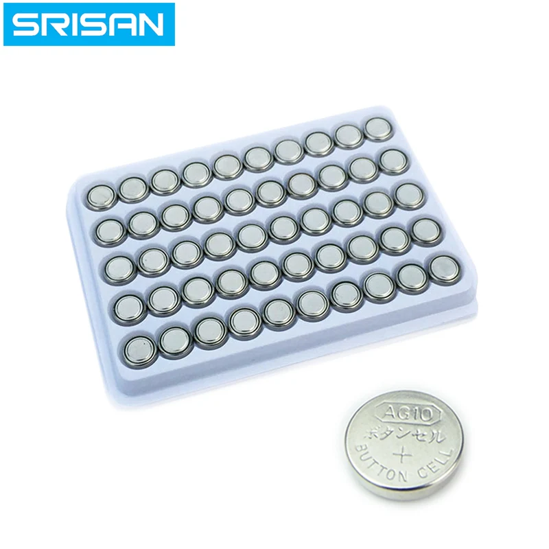 SRISAN 50 шт. AG10 LR1130 1130 SR1130 389A LR54 L1131 1.5В кнопочный аккумулятор mp3 плееры игрушки часы