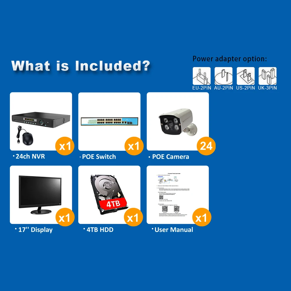 Камера безопасности POE NVR Kit 24 канальная камера PoE коммутатор 2 мегапиксельная ip