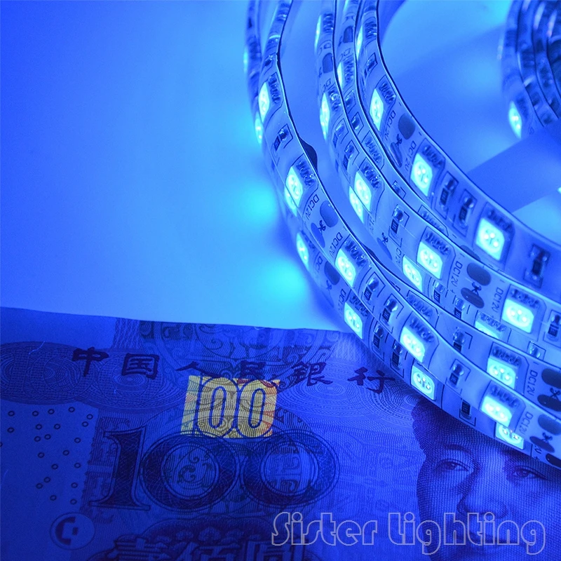 12V UV ультрафиолетовая 395 405nm Светодиодная лента 5050 3528 SMD 60led/m IP20/IP65 лампа для денег