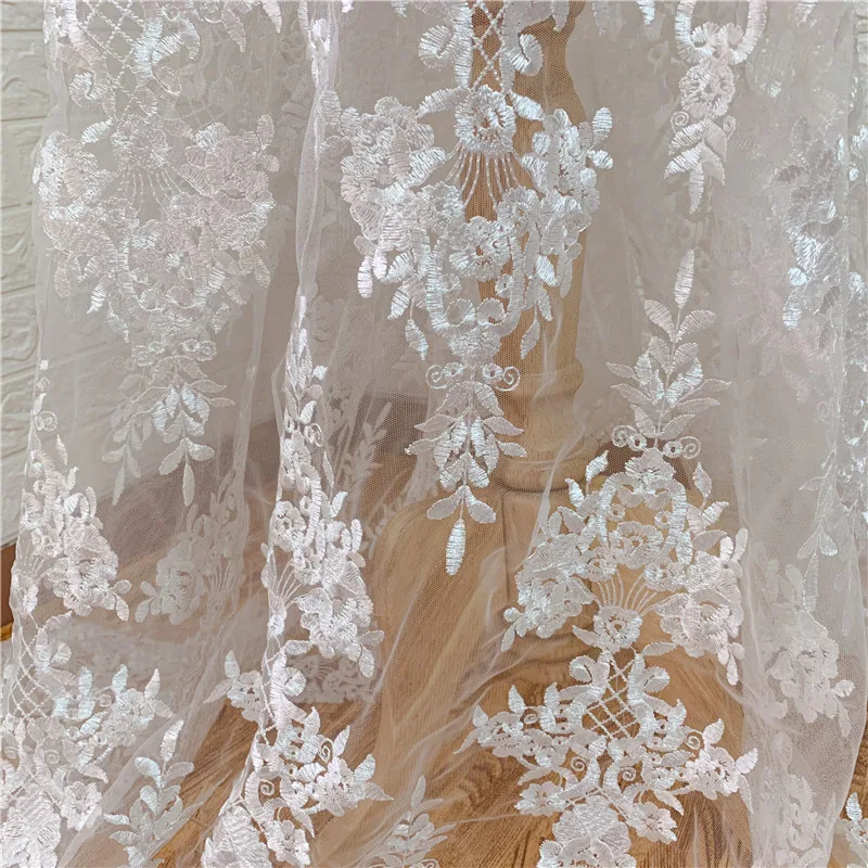 1 ярд High End Off white Afrian французский вышитый тюль сетка африканская кружевная ткань для свадьбы свадебное платье DIY шитье