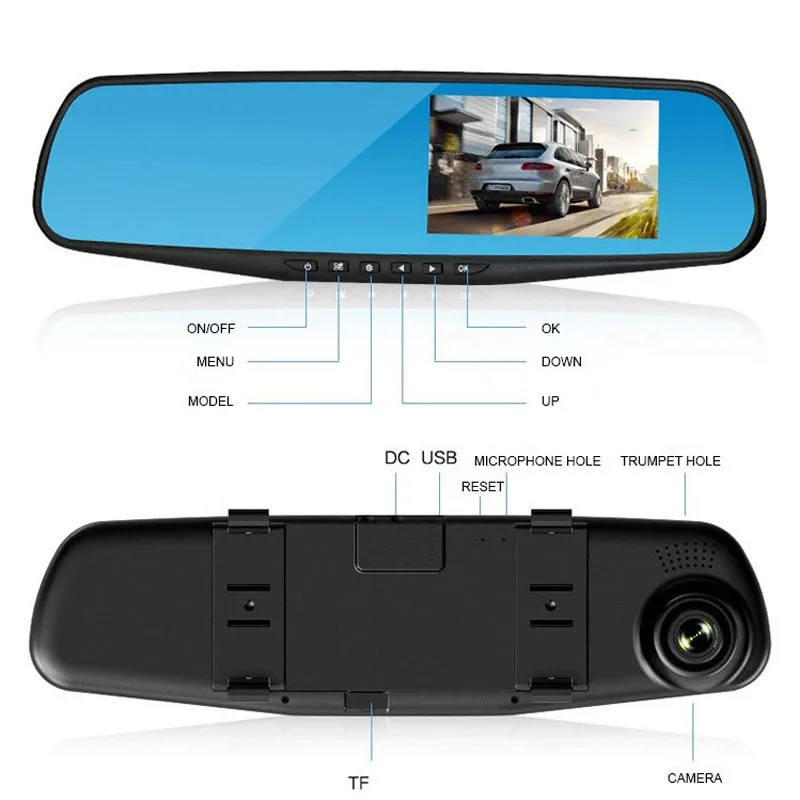 Автомобиль Зеркало Заднего вида DVR с 2 Камеры Автомобильный Видеорегистратор 1080 P