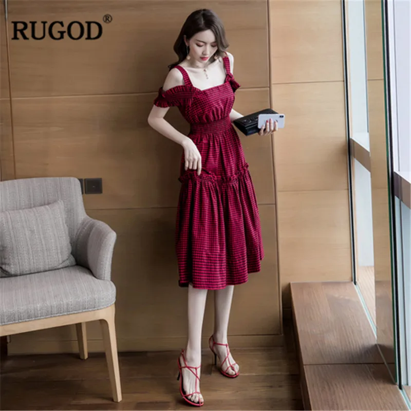 Женское платье-туника RUGOD винтажное на тонких бретельках без бретелек 2019 |