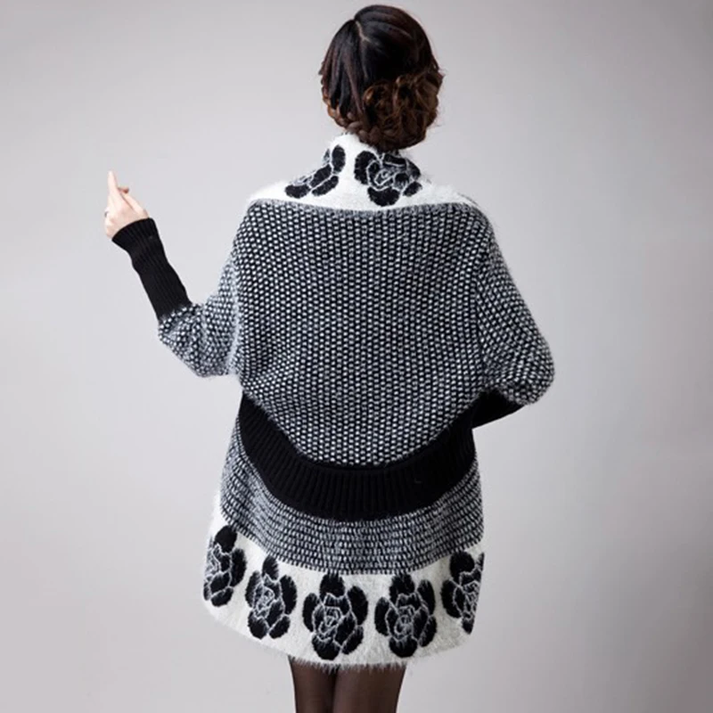 New Spring Autumn Women Korean Fashion Flower Mohair Knit Shawl Cardigan Sweater styleFemale Medium Long Sweaters WKM557 |