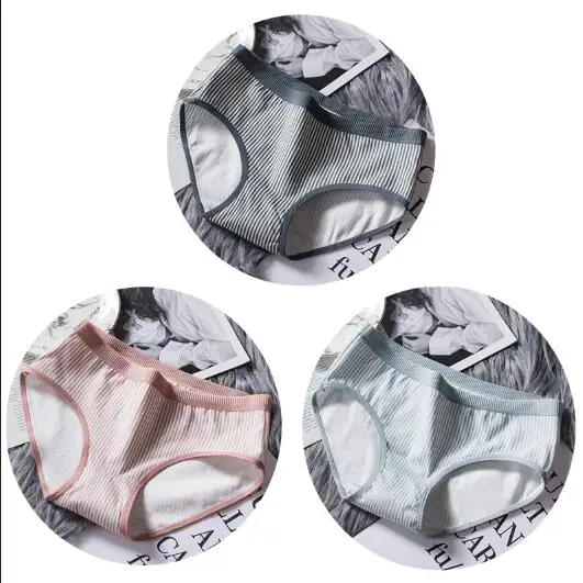 3PCS-031-7 3 шт./лот, хлопковое женское нижнее белье, трусы для девочек в полоску с низкой талией, комфортные женские трусики, нижнее белье, дышащие трусики - Цвет: 3PCS-031-7