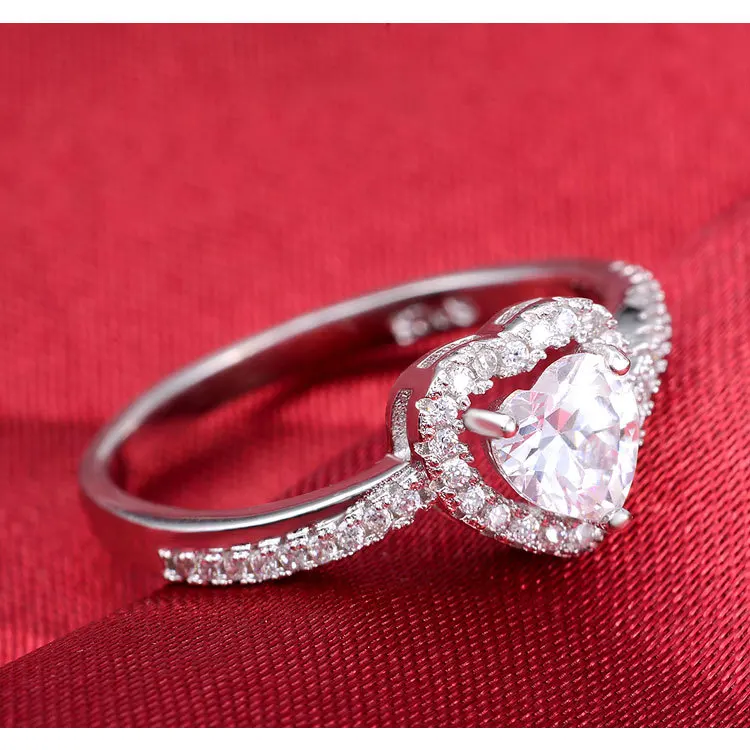 Твердые Настоящее 925 стерлингового серебра кольца для женщин в форме сердца с