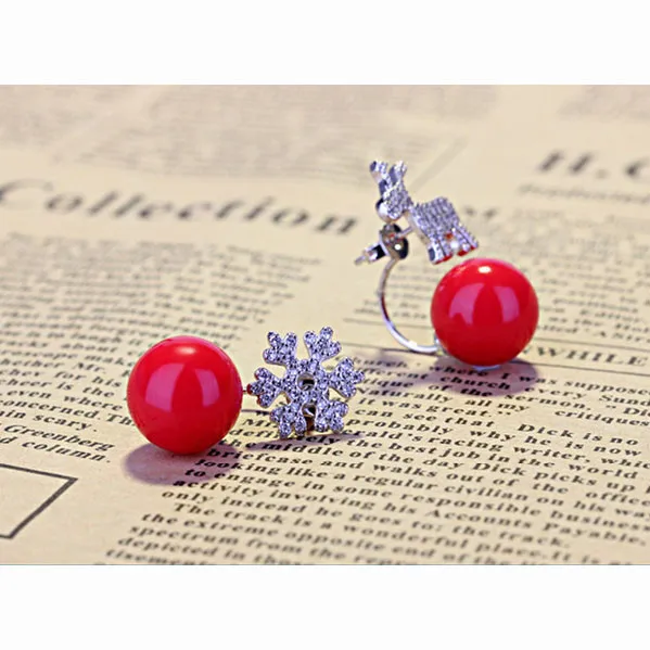 925 пробы серебряные серьги Снежинка серьги с оленями с красным шаром украшения для женщин модные ювелирные изделия Рождественский подарок