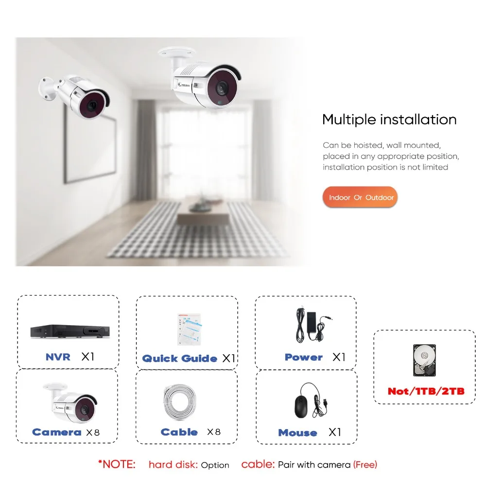 eyessys H.265 8CH 4.0MP CCTV NET NVR 8PCS 2mp Waterproof Camera System Surveillance Kit PoE Security Motion Detection | Безопасность и