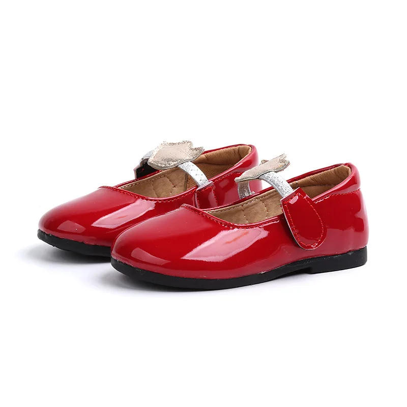 JGSHOWKITO New Soft Patent Leather Girls Shoes Solid Color Red Black Pink Kids Toddler Flats For Princess Sweet With Crown | Детская