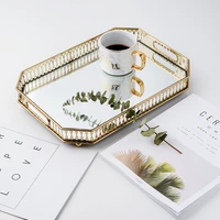 glass storage tray nordic style wrought iron gold plated mirror bottom tray light luxury plate decoration fruit plate