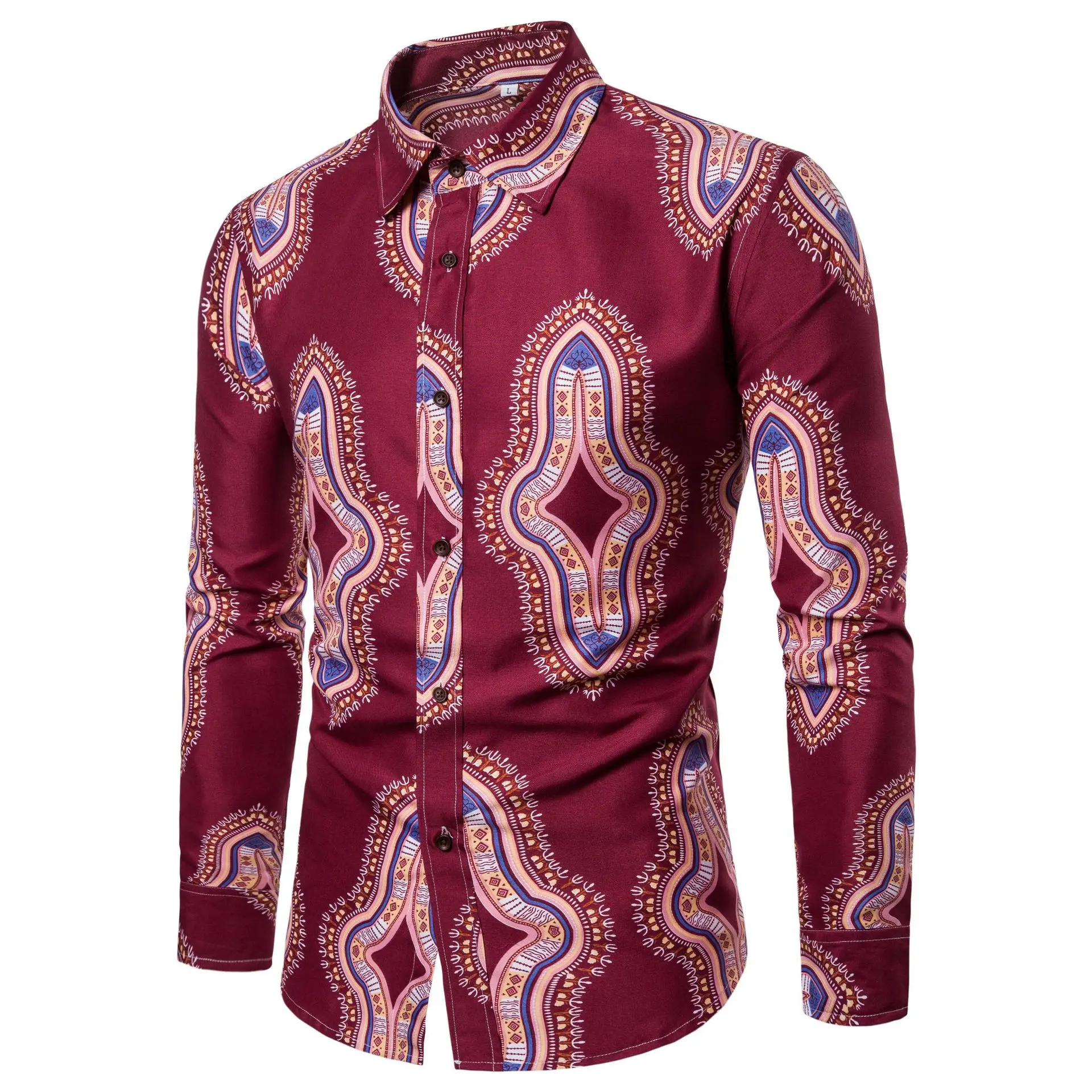 Модная Племенной этнический рубашка для мужчин 2019 новый бренд с длинным рукавом