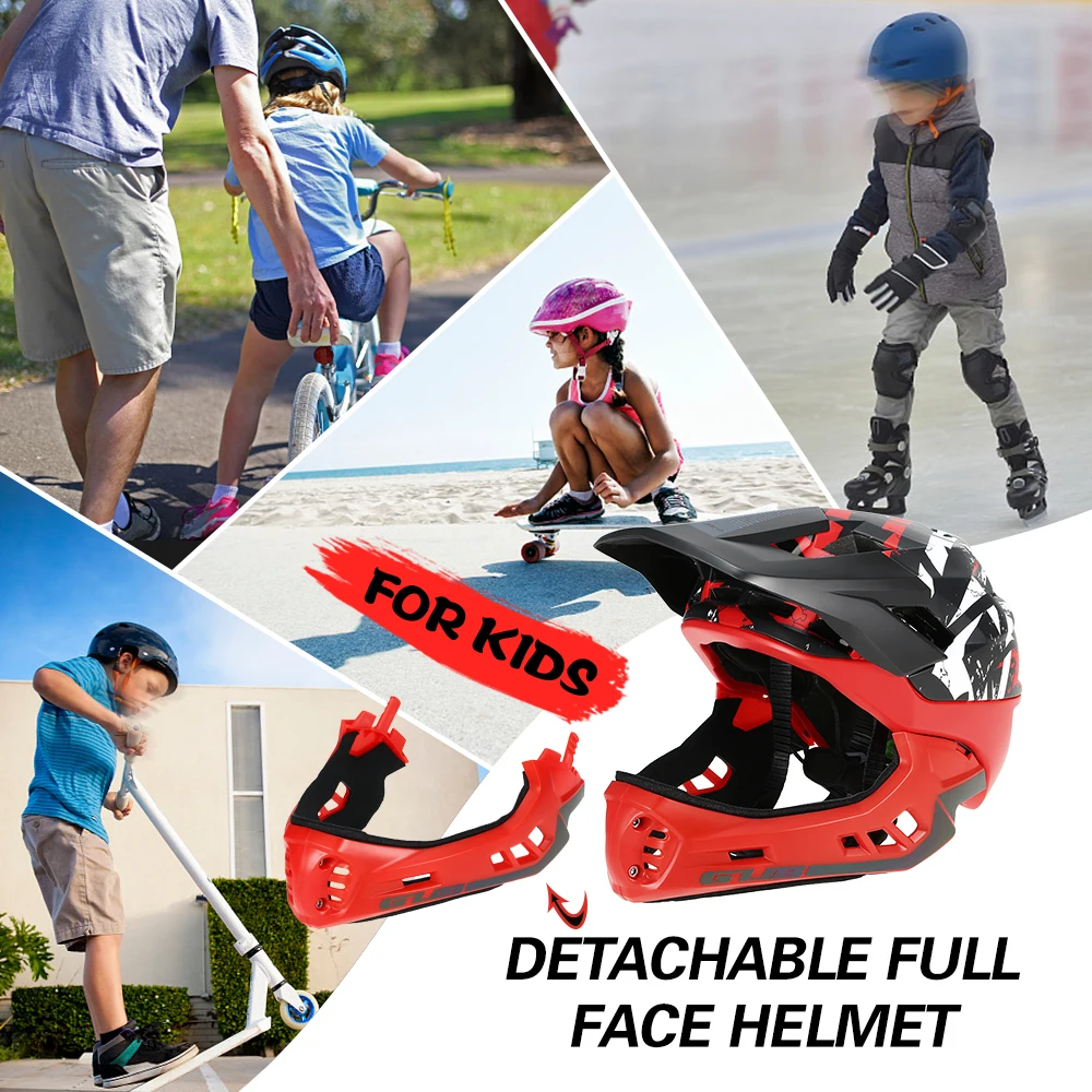 

GUB Child Ski Helmet Detachable Full Face Helmet Snow Skiing Safety Skateboard Reflective Safety Helmet with Visor Warning Light