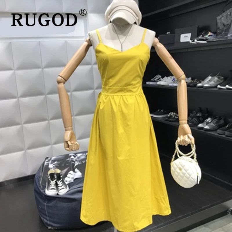 Женское длинное платье с открытой спиной RUGOD корейское большим бантом летние