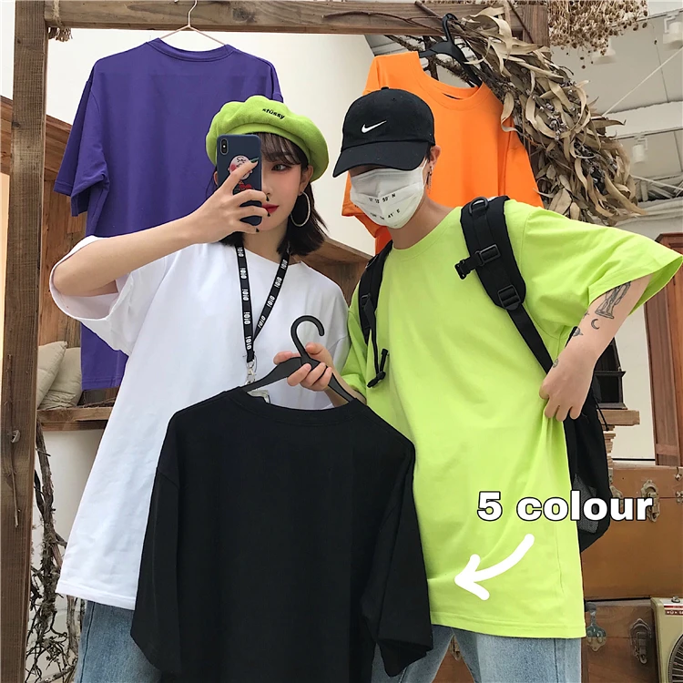 YouGeMan футболка Femme 2019 весна лето женские рубашки корейский Ulzzang Harajuku одноцветная с