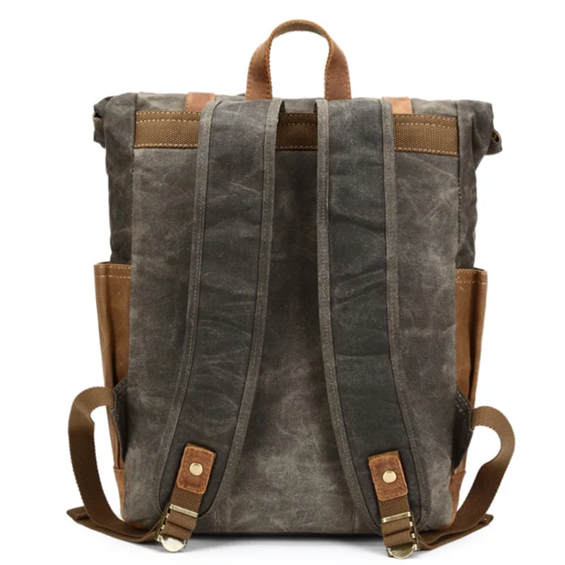 Camera Bag Retro Genuine Leather Canvas Bag Portable Waterproof Backpack Shoulder Wax Travel Men's Backpack