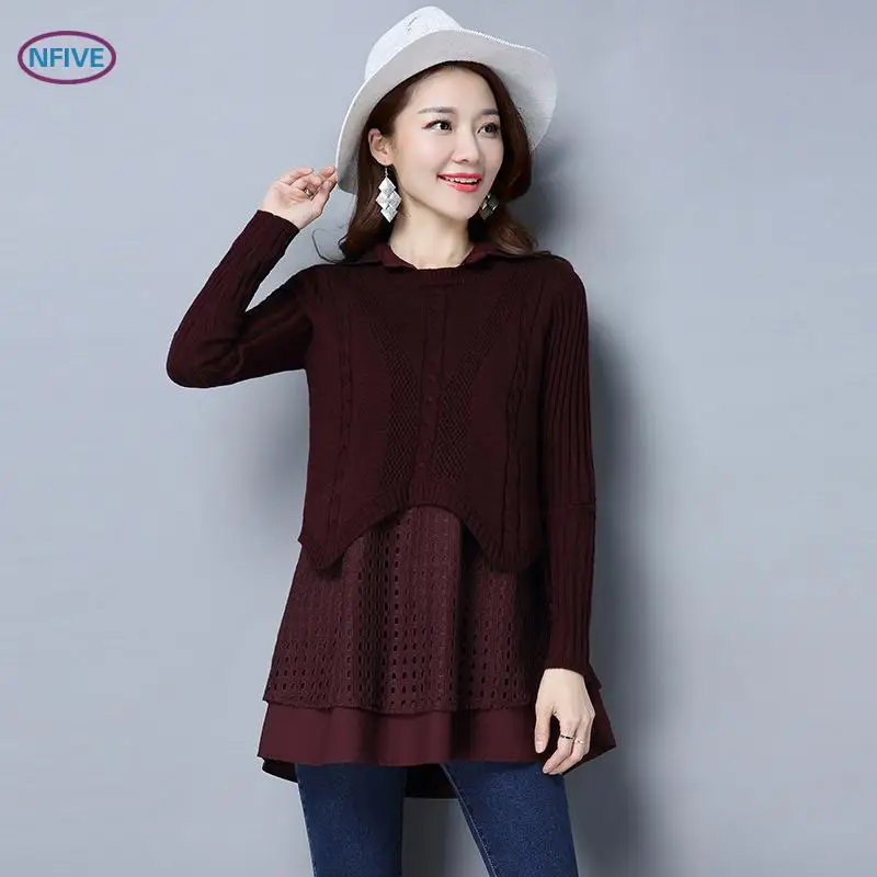 Женский трикотажный свитер NFIVE брендовый однотонный пуловер с имитацией двух