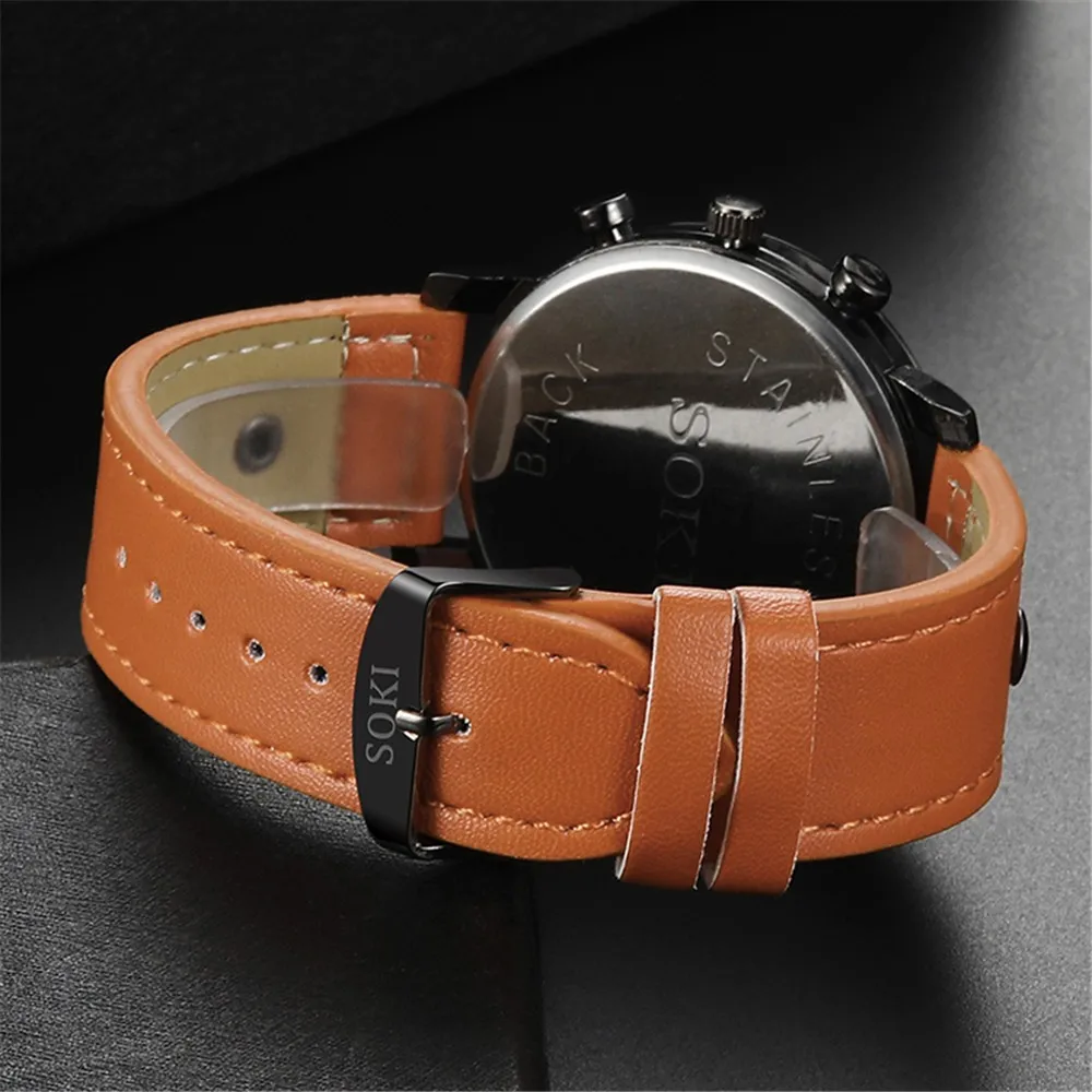 

2020 Fashion Life Waterproof Men's Leather Buckle Round Military Casual Analog Quartz Wrist Watch Business Watches