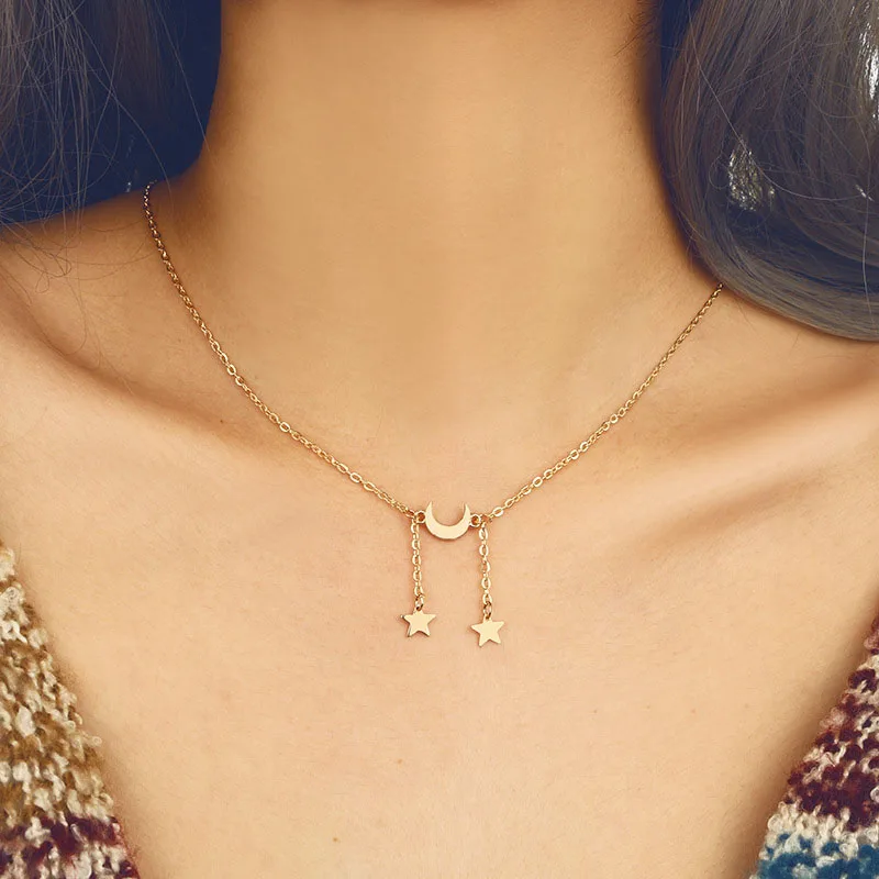 Милая Корейская подвеска звезда луна сердце для женщин изящные ожерелья Золотая