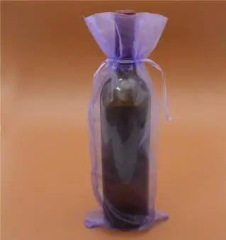 50 шт. 15x38 см Золотой Шнурок Из Органзы винные мешочки для свадебной вечеринки подарок держатель бутылки шампанского мешочки - Цвет: light purple