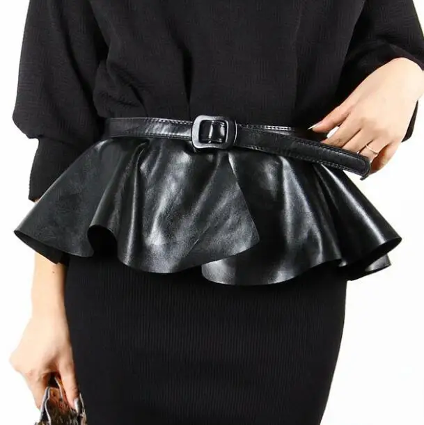 

Women's runway fashion pu leather ruffles Cummerbunds female Dress Corsets Waistband Belts bow decoration wide belt R1005