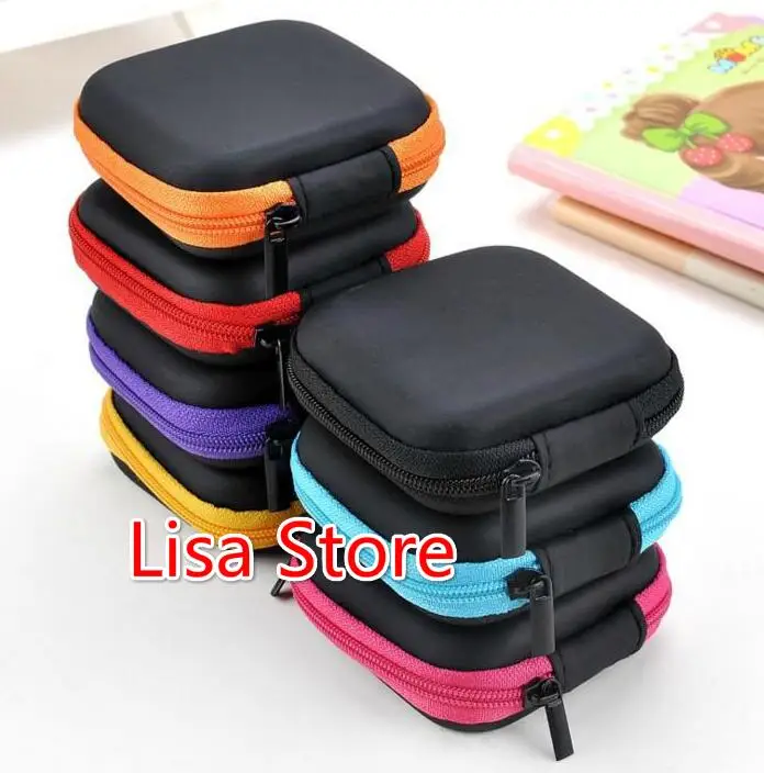 

Free EMS DHL 100pcs Square Zipper Bag Earphone Cable Mini Box SD Card Portable Coin Purse Headphone Carrying Pouch Pocket Case