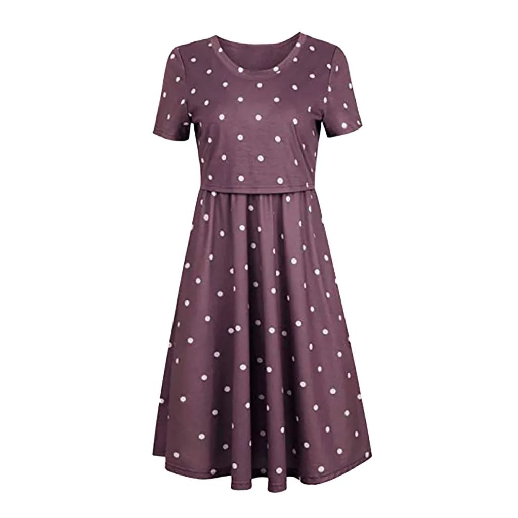 Summer Women Pregnant maternity dresses A-line Solid Polka Dot Breastfeeding Nursing baby Dress 2019 Maternity ropa mujer | Мать и