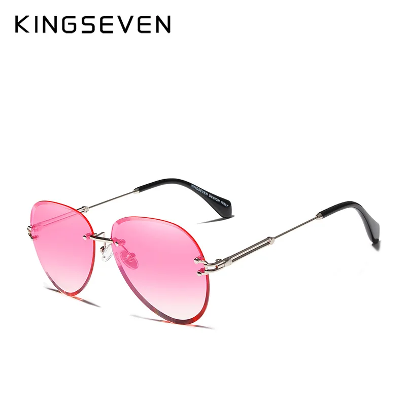 pink Gradient KINGSEVEN дизайнерские винтажные Модные солнцезащитные очки без оправы, женские солнцезащитные очки с градиентными линзами, фирменный дизайн Oculos De Sol Feminino - Цвет линз: pink Gradient