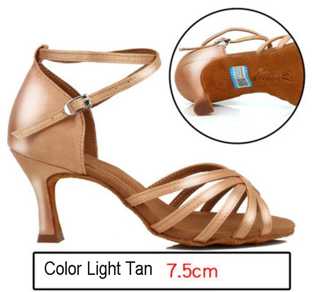 Light Tan 7.5cm Heel Женская Профессиональная обувь для латинских танцев, сальсы, Танго, бальных, самбы, танцевальная обувь, женские туфли на высоком каблуке, мягкие туфли для танцев 5 см/6 см/7 см/8 см - Цвет: Light Tan 7.5cm Heel