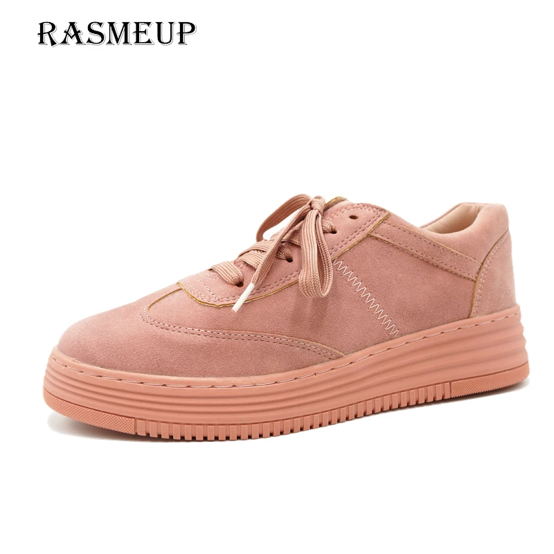 RASMEUP/женские мягкие белые кожаные туфли; коллекция года; сезон осень-весна; женские удобные туфли на плоской подошве со шнуровкой; женские кроссовки на платформе; обувь