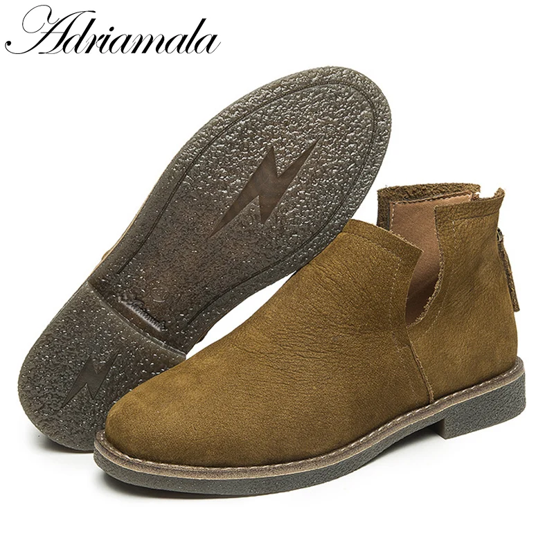 Genuine Leather Chelsea Boots Women 2017 New Autumn Round Toe Square Heel Suede Ankle For Low Adriamala | Обувь