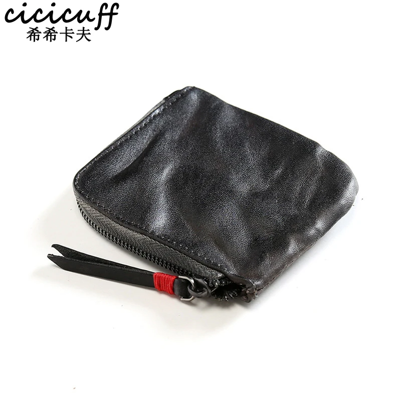 

Unisex Leather Coin Purse Vintage Solid Genuine Leather Mini Wallet Real Skin Purse Male Zipper Slim Change Purse Mini Coin Case