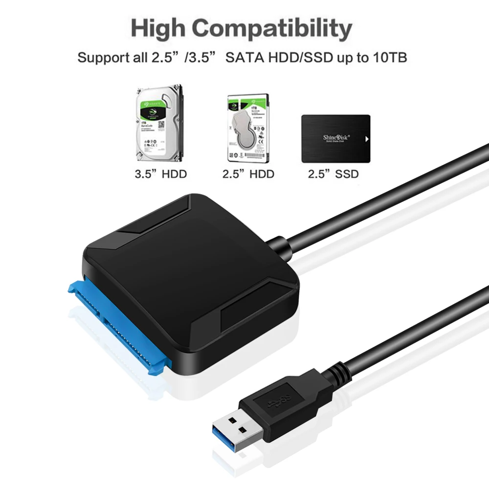 

Kebidu USB 3,0 к 2,5 "3,5" SATA Кабель-адаптер для жесткого диска 22 pin USB 3,0 к SATA конвертер для SSD HDD Кабель-адаптер для жесткого диска