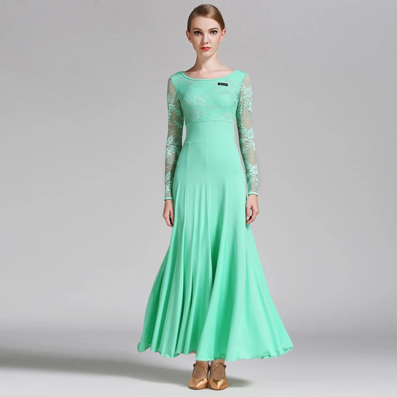 

Adult Standard Ballroom Dance Dresses High Quality Lace Sleeve Flamenco Waltz Dancing Skirt Women Stage Ballroom Dance Dress