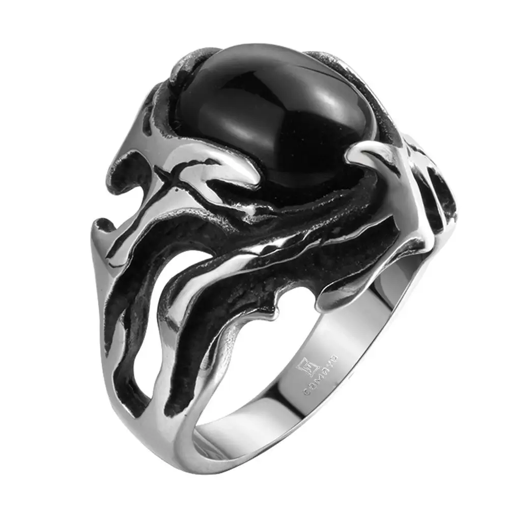 Acier titanium для Манн uomo винтажные супергерой черный камень bague anillo juwelen Оптовые много